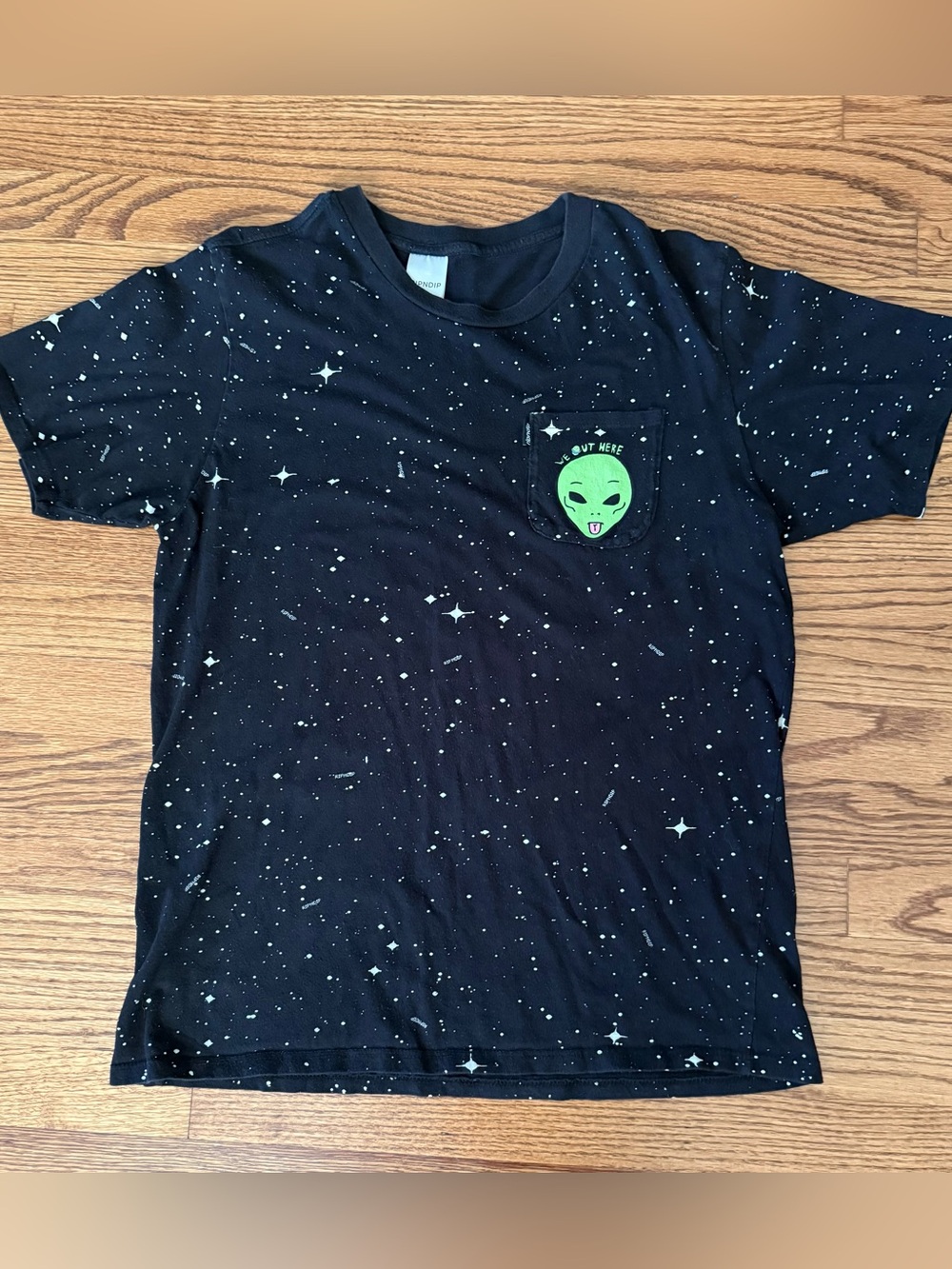 RIPNDIP Men's L Black Crew Neck Short Sleeve Alien Space Pocket Logo T-Shirt